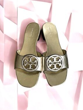 Tory Burch Bombe Miller Sandal Metallic Gold Leather Slides